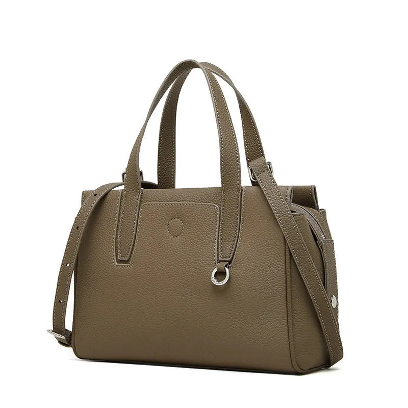 Genuine leather crossbody bag in horizontal square shape with single shoulder strap