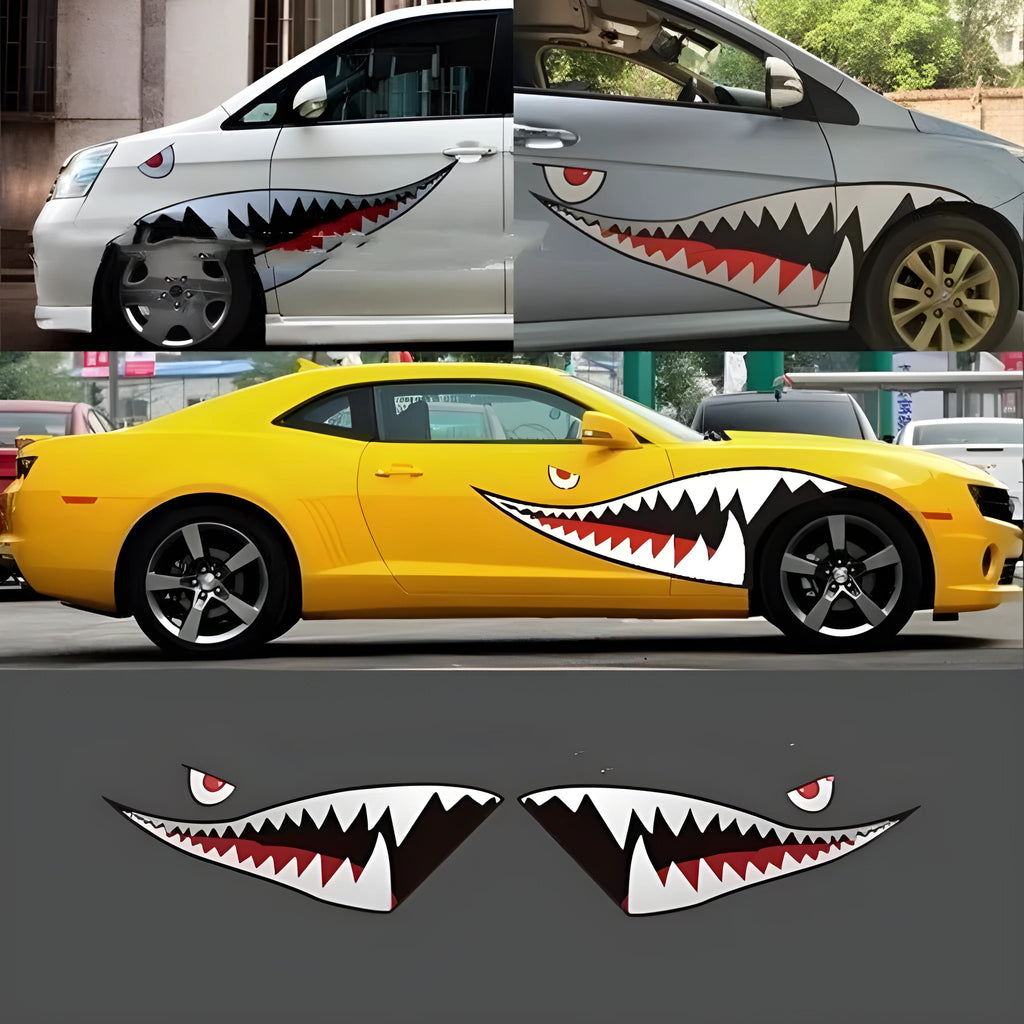Large format Shark series latte art car body sticker on a vehicle door.