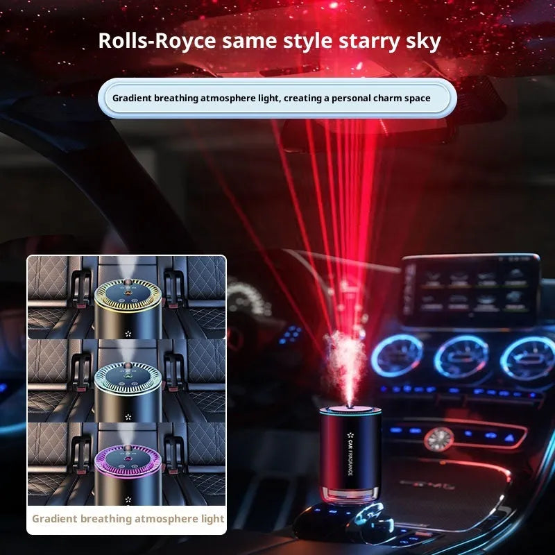 Car automatic spray fragrance machine with odour removal and ambience light in multiple colours
