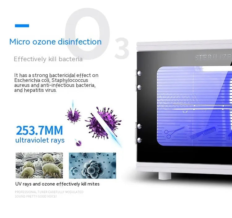 Silver mini UV sterilizer unit with stainless steel interior chamber for tool disinfection