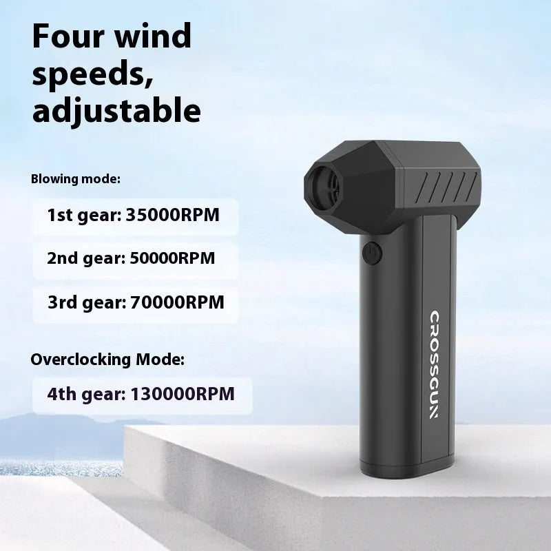 Compact handheld fan with metal blades and 4-speed settings in black, 80x37x135mm