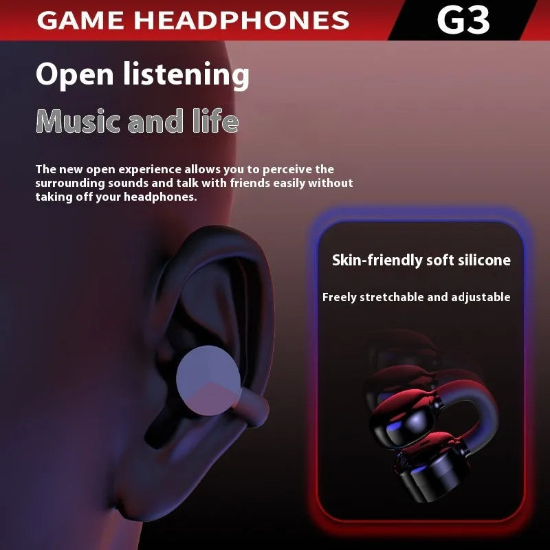 G3 wireless Bluetooth headset with transparent cabin design, clip-on style, noise reduction, in black colour