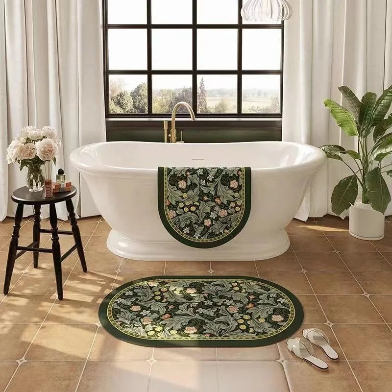 Square diatom oil non-slip quick-drying bath mat in gentle elegant style, 40x60cm, with geometric pattern