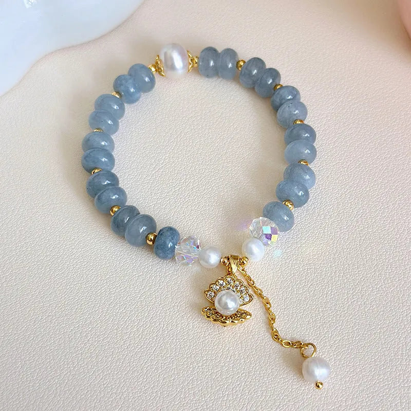 Handmade natural aquamarine pearl shell bracelet for women