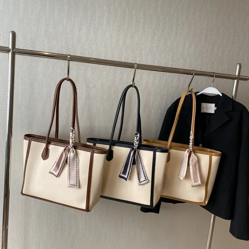 Soft PU leather commuter tote shoulder bag with open outer pocket and internal organisation