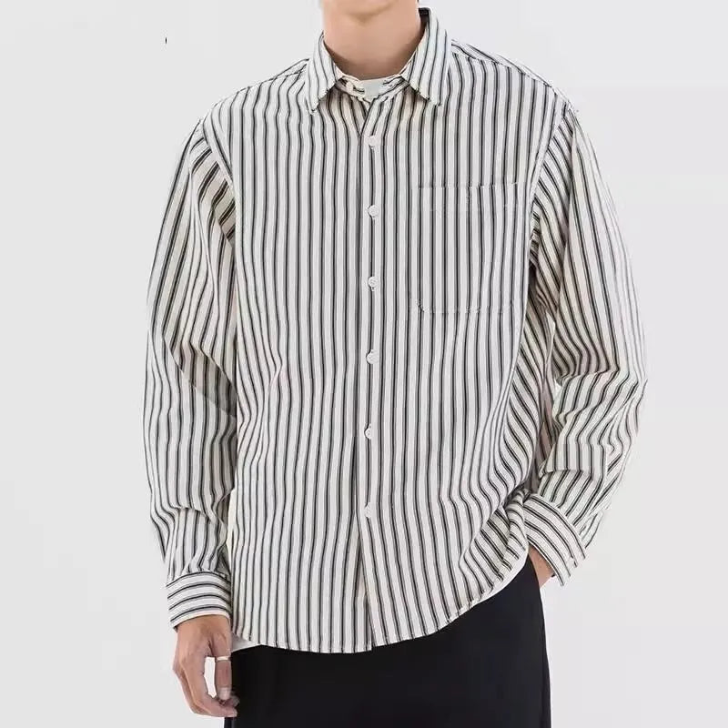 Loose fit striped shirt cardigan for teenagers in blue with cardigan front and long sleeves