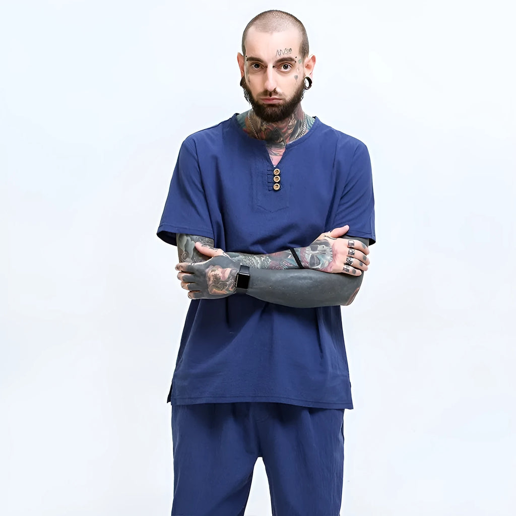 Men's loose cotton linen blend t-shirt in various colours with short sleeves