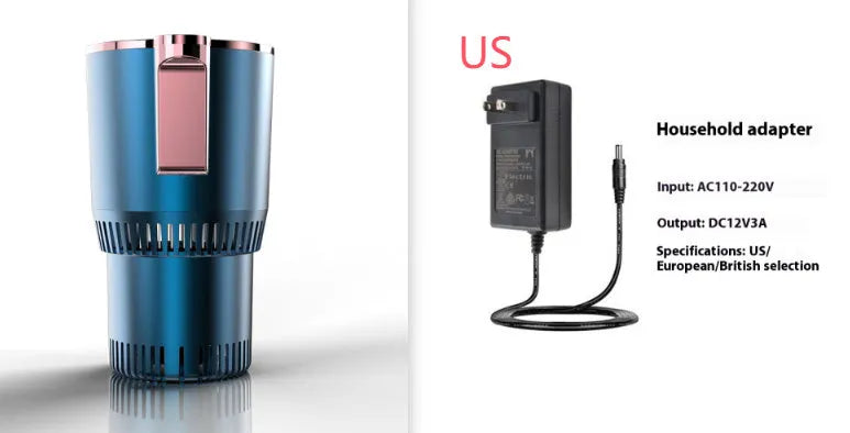 Black car cup warmer cooler with digital temperature display in vehicle cup holder