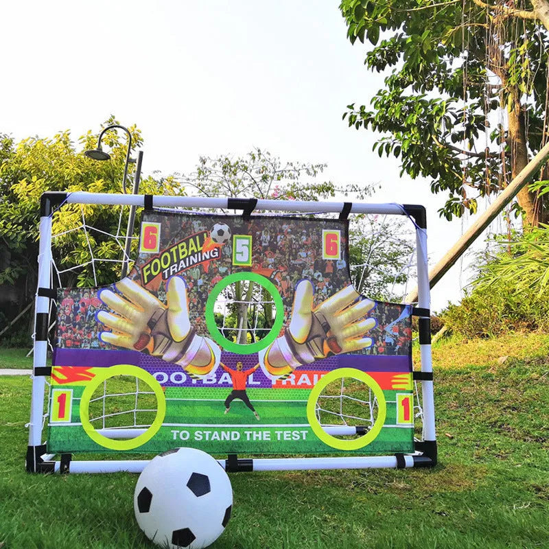 Plastic football goal set 120x78x64CM with net in outdoor setting