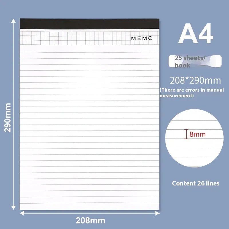 A4 tearable grid notebook with a paper cover, lying open to show ivory pages and wireless binding.
