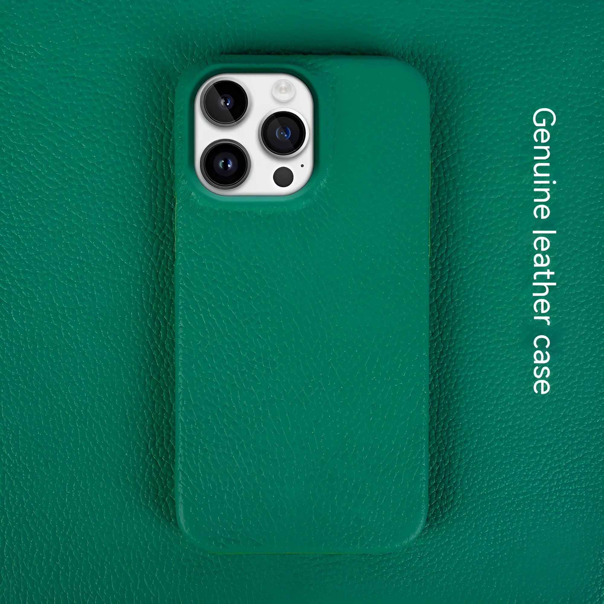Handmade genuine leather drop-resistant half-pack phone case cover for iPhone 11-15 series in green colour