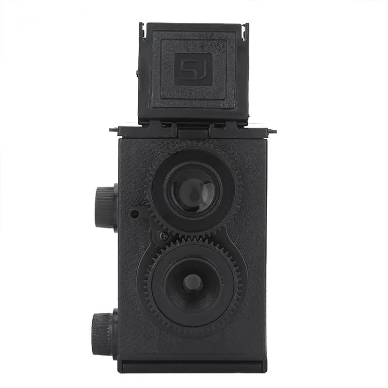 DIY dual lens combination film camera with plastic body in black