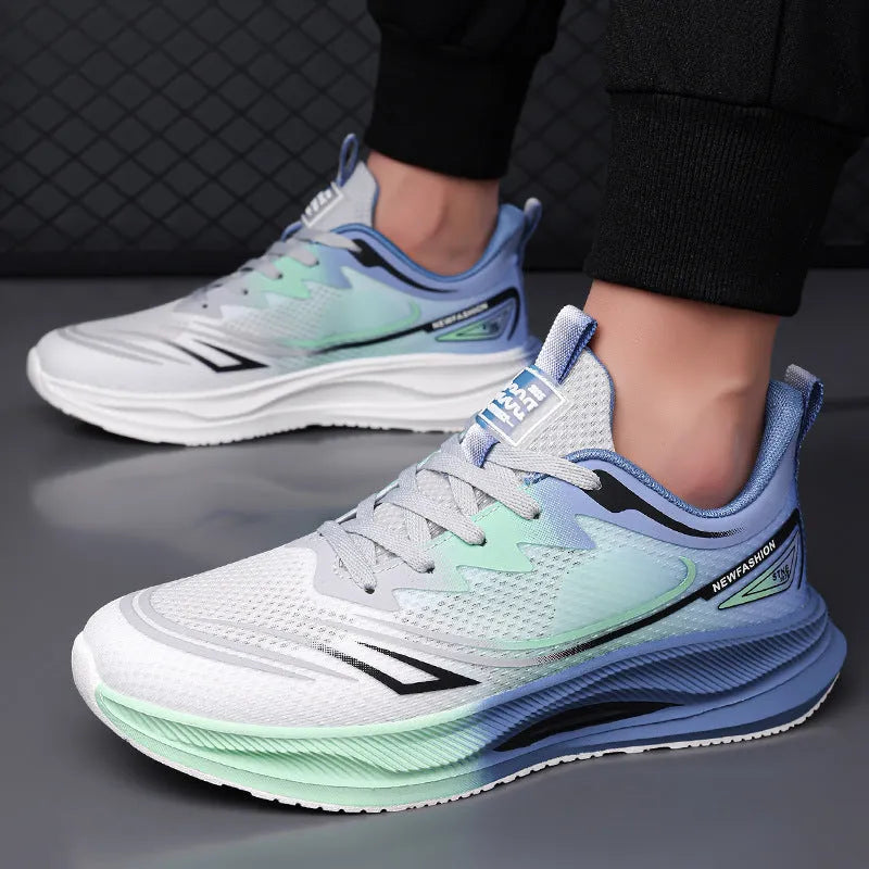 Men's low-top casual sneakers in breathable woven mesh with a round toe and rubber sole.