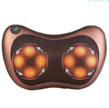 Smart shoulder neck massager pillow with genuine leather fabric, showing 8 massage heads, available in black and brown colours