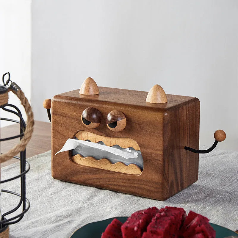 Little Monster cartoon design wooden tissue box in walnut beech finish 190x104x125mm