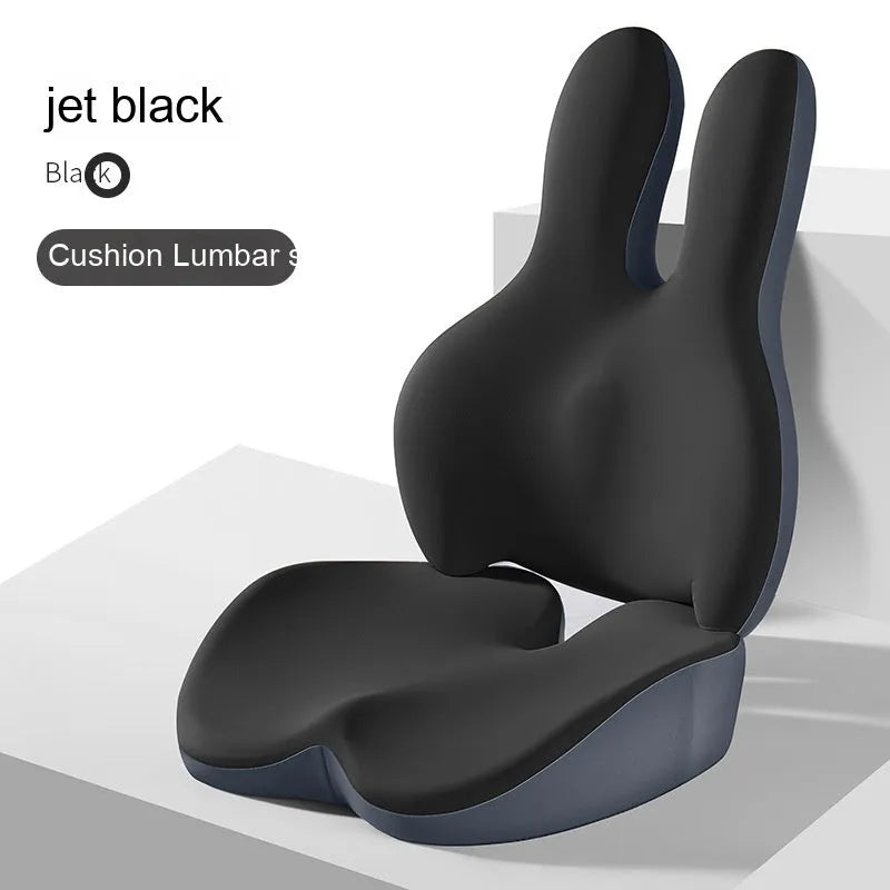 Flat style car seat cushion and lumbar support pad set in a choice of five colours.