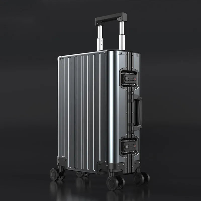 Aluminium magnesium alloy luggage with striped pattern and TSA combination lock in multiple colour options
