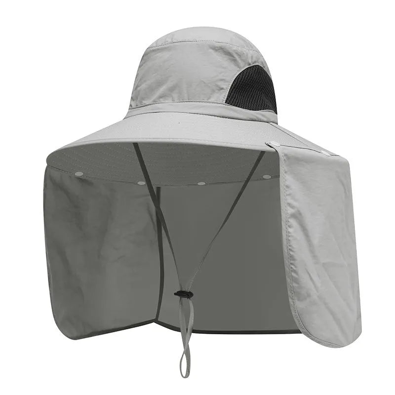 Nylon fisherman hat with neck sun protection flap in camouflage pattern