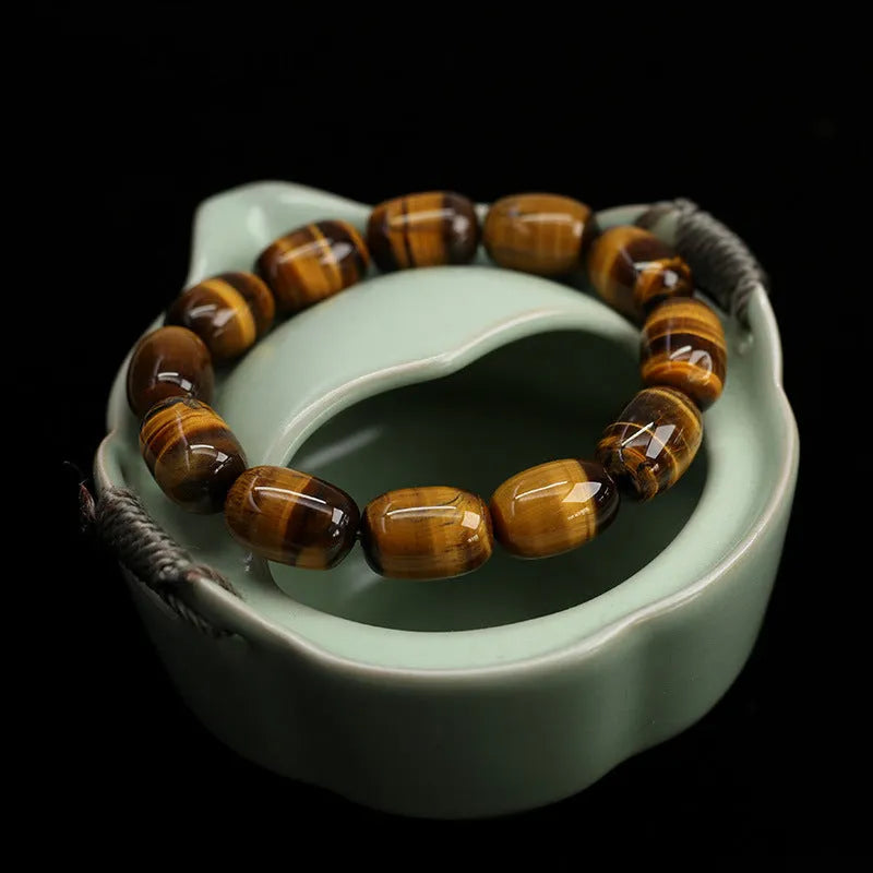 Natural yellow tiger's eye bracelet with 11mm beads in constellation pattern ethnic style