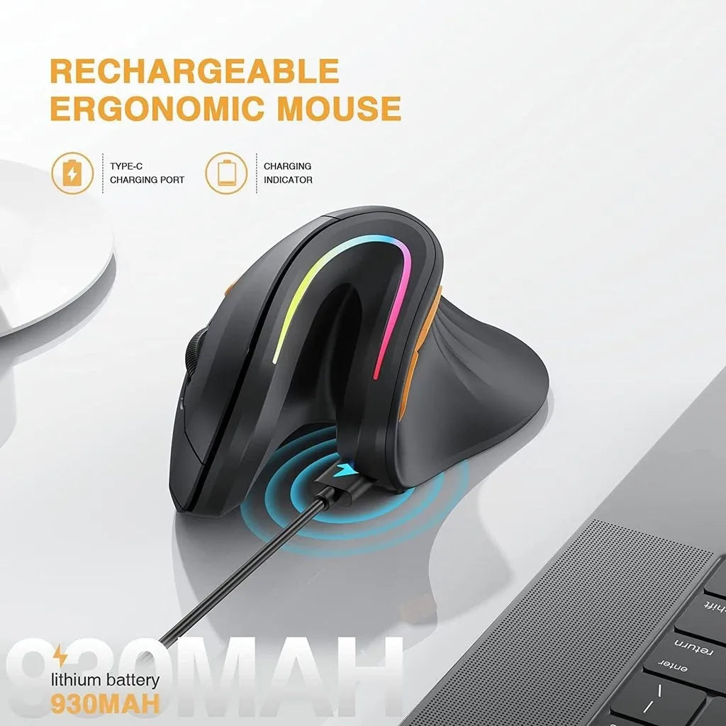 SeenDa black vertical ergonomic wireless mouse with charging cable and adapter
