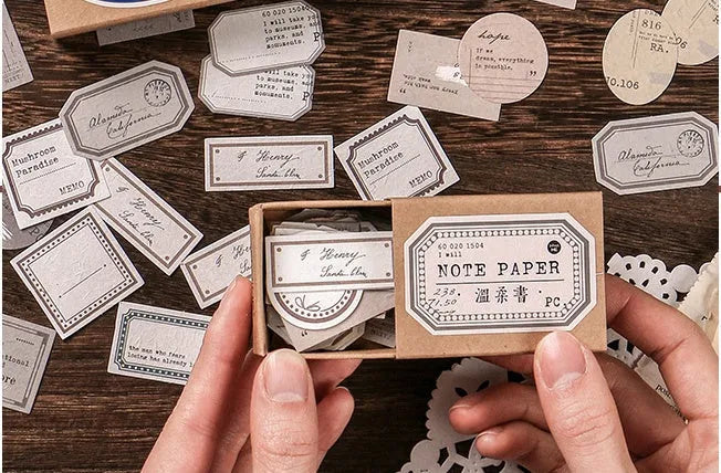 Mini Label Series retro base paper set, 45 sheets, 62 x 45mm, specialty paper, kraft paper box