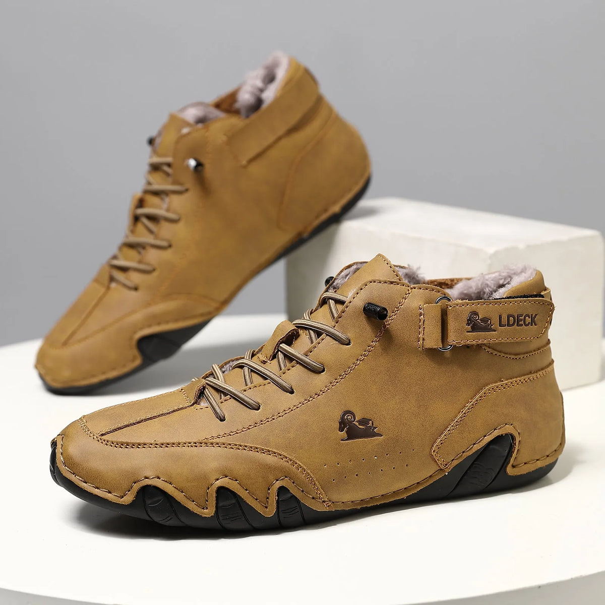 Winter fleece-lined large size unisex Martin boots with flat heel and rubber sole in solid colour finish