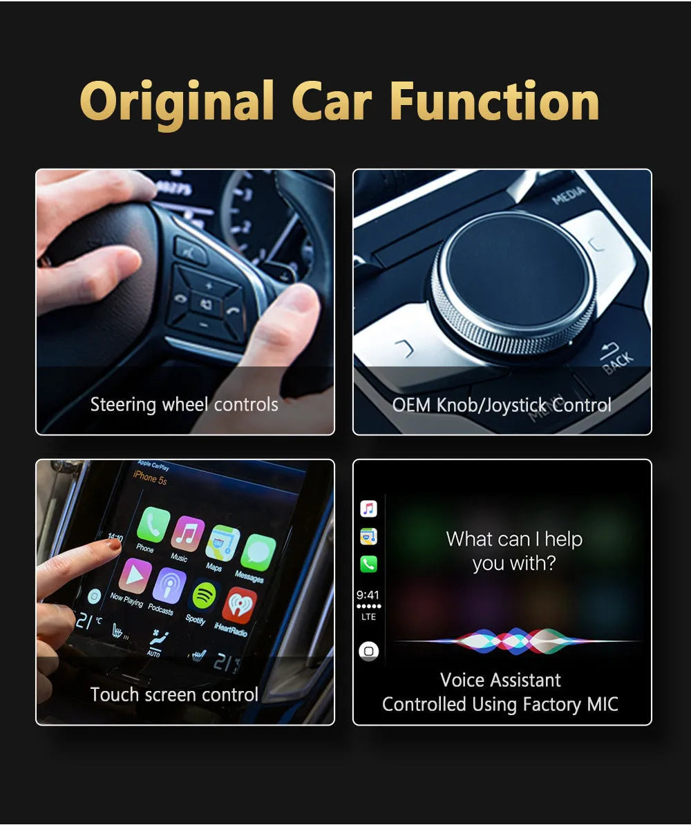 Black Carplay Box for Android 11 with 9-inch touch screen, showing Type-C port and compact 80mm size.