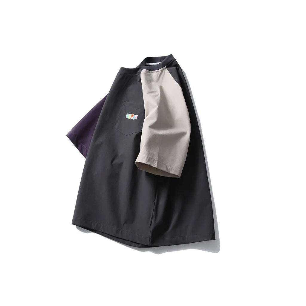 Dark grey loose fit t-shirt with raglan sleeves and contrast colour detailing