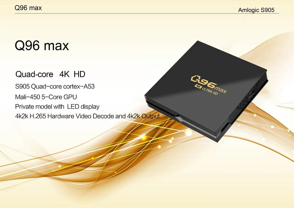 Q96 MAX S905 Android 4K TV Box set-top box with remote control and accessories