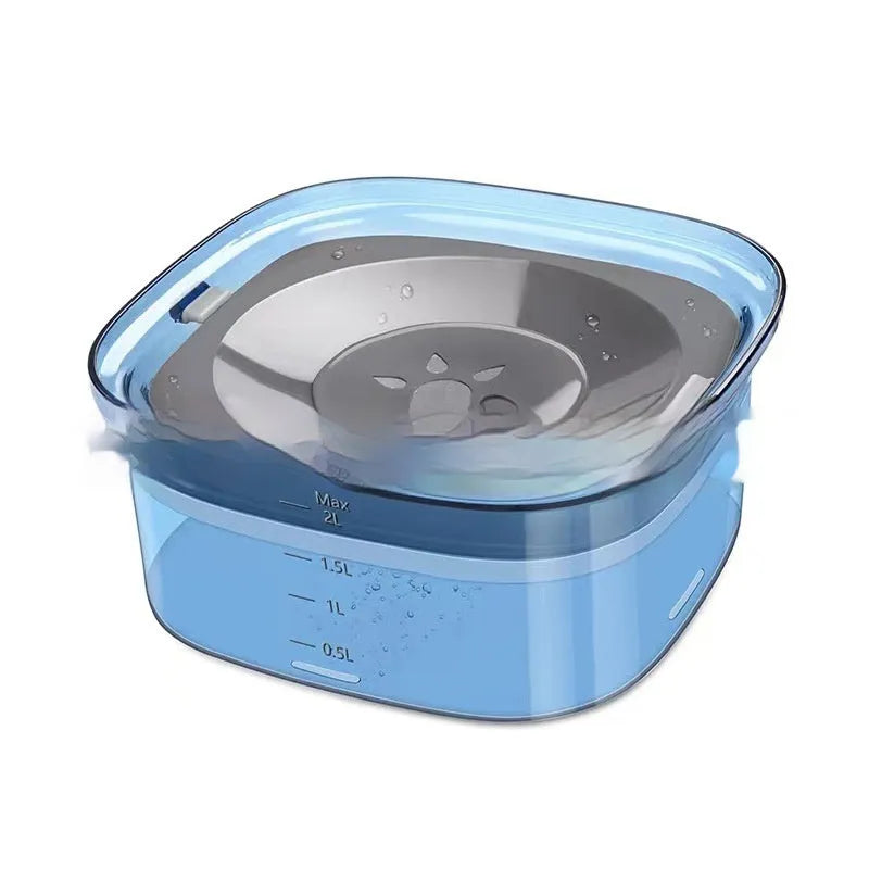 Transparent 70oz anti-spill slow drinking dog water bowl with floating disk on non-slip base