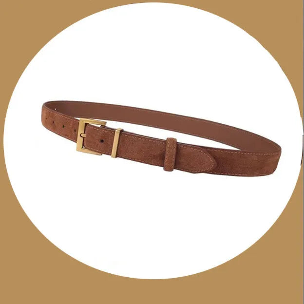 Ladies' black genuine leather belt with silver alloy quadrilateral pin buckle on 100cm length.