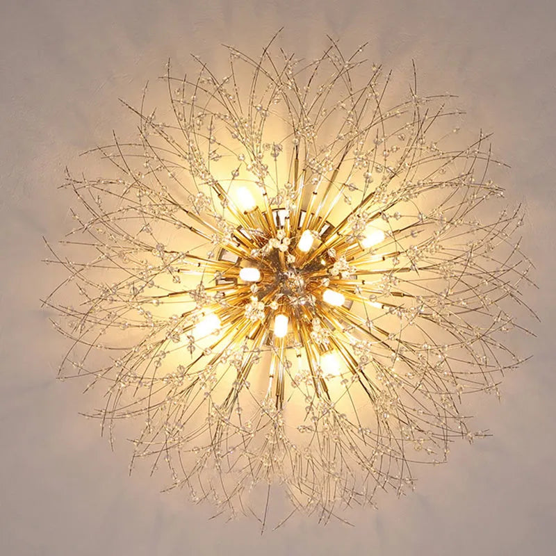 Dandelion crystal ceiling lamp wrought iron chrome 40cm round shade ceiling mounted