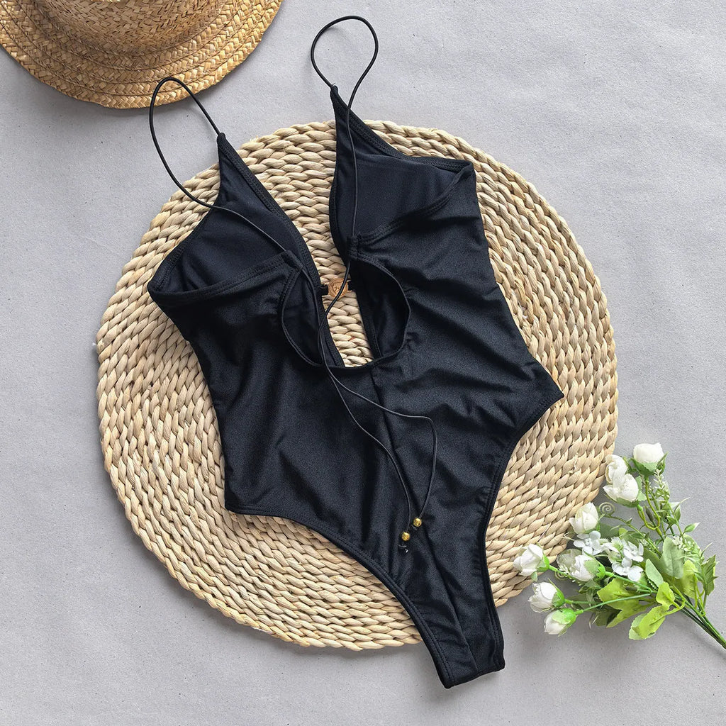 Women's high-elasticity one-piece swimsuit with nylon lining in solid colour, sizes S to L, for swimming and wading