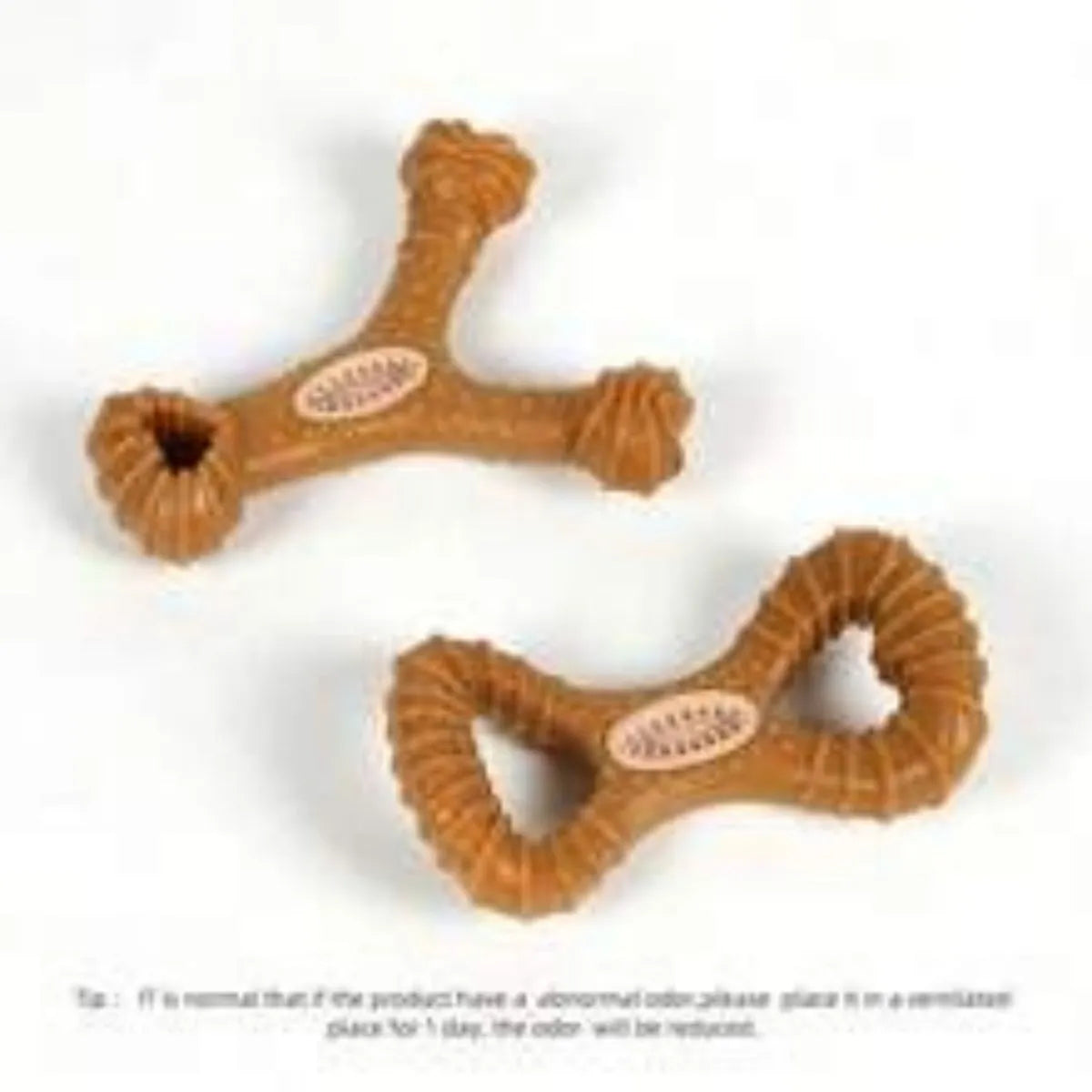 Durable dog chew toy bone with textured surface for teeth cleaning, shown in 8-shape and Y-shape designs