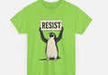 Straight-cut loose short-sleeve T-shirt in 100% cotton on a hanger, showing crew neckline in green colour.