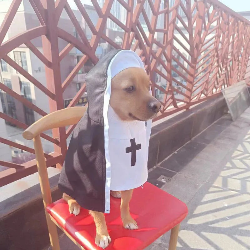 Black and white nun costume for small medium dogs with cloak design