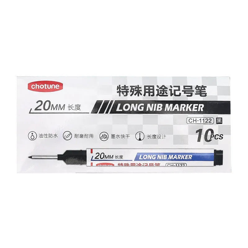 Waterproof quick-drying woodworking tile marker with 20mm long pen head in black, red, and blue colours