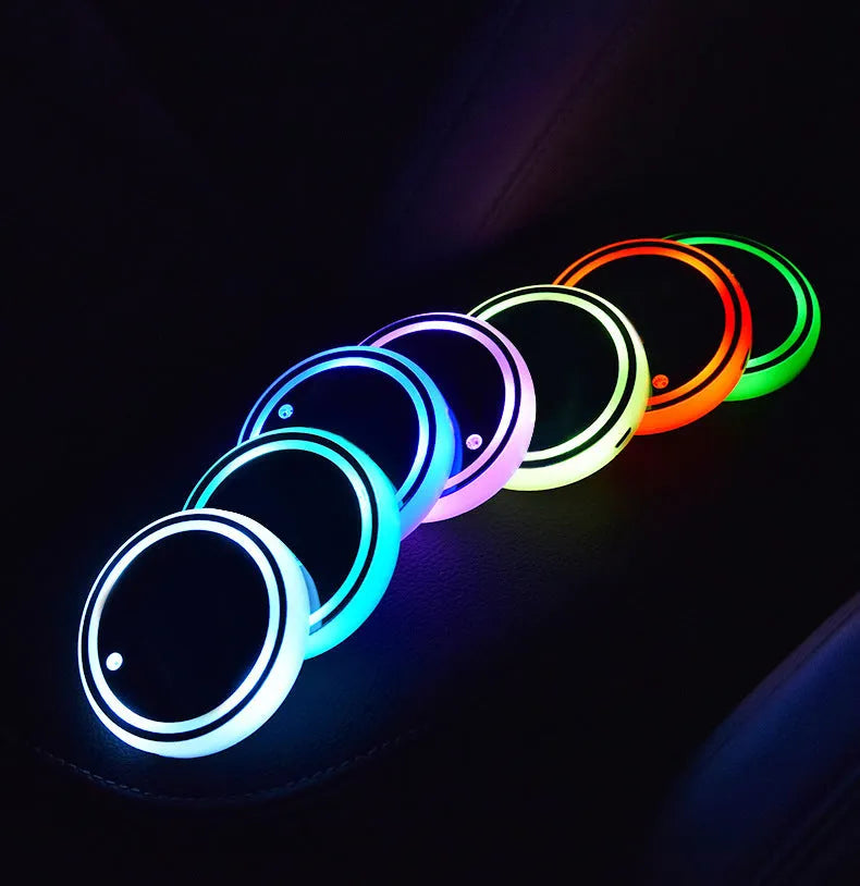 Colourful LED light-up acrylic coaster for car cup holder with USB cable