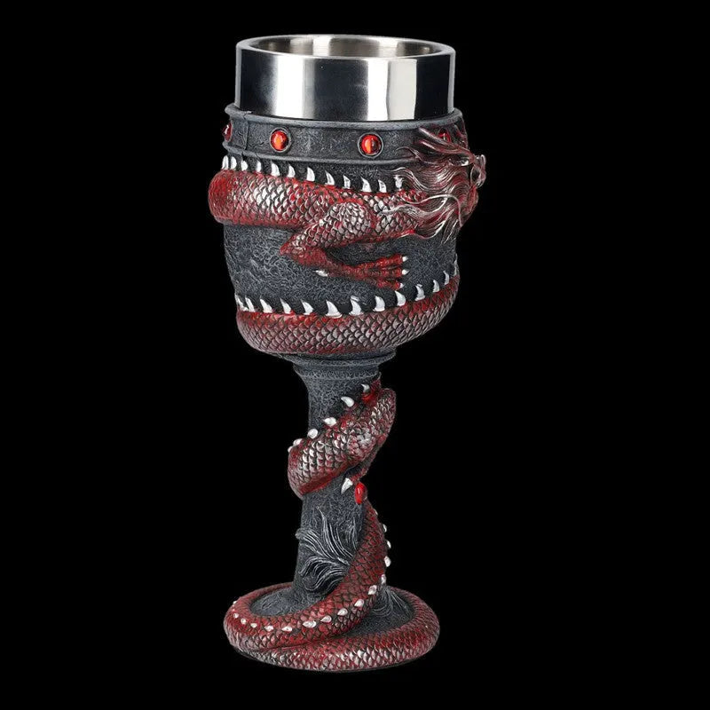 Red wine glass with Chinese dragon design in gold colour, 200ml capacity