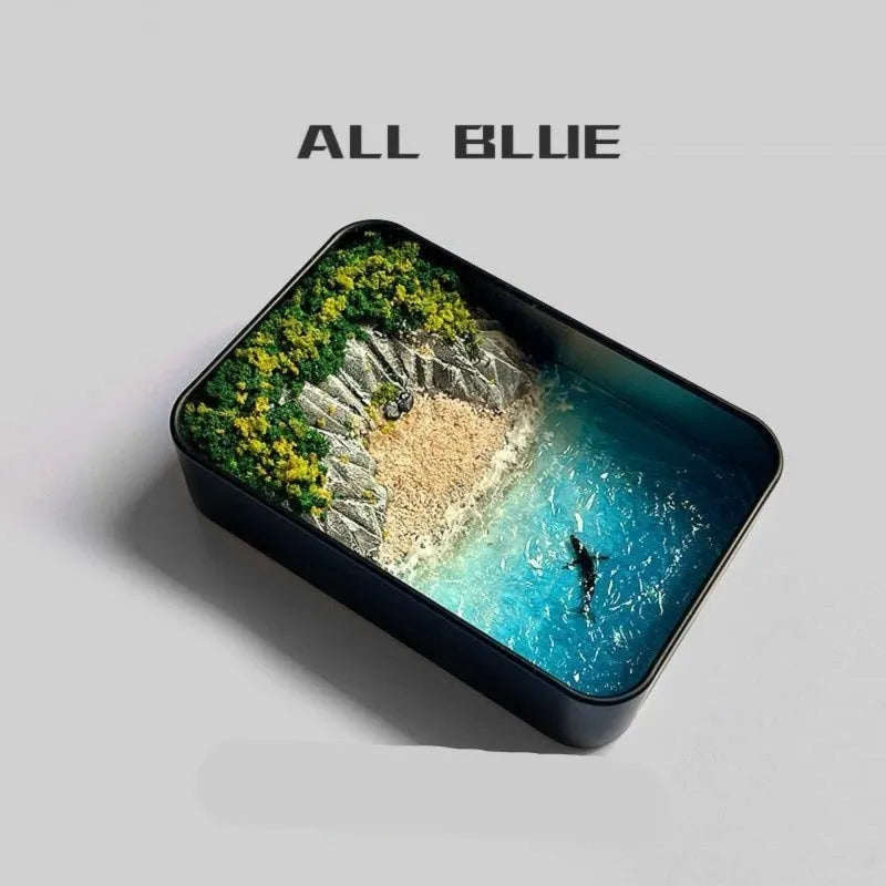 DIY bamboo marine landscape model ornament kit showing materials and example finished design.