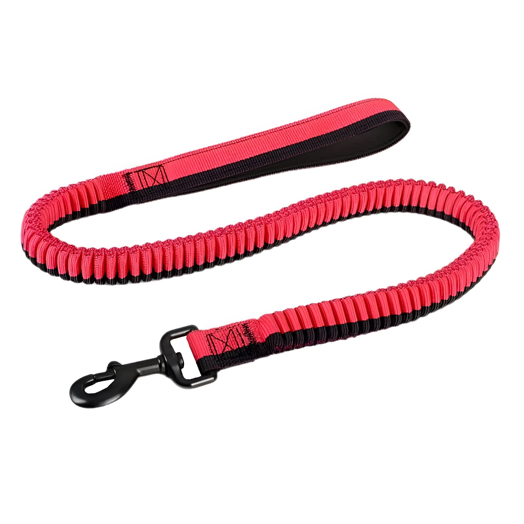 Green tactical dog leash with elastic section and metal clip for medium large breed training