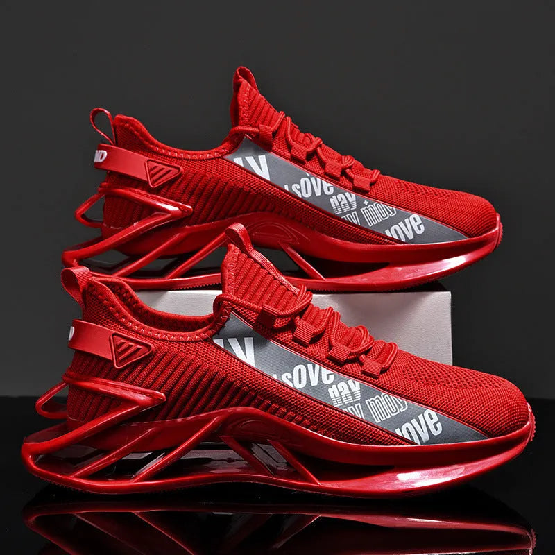 Men's fly woven mesh casual exercise shoes in solid colours with embroidery details