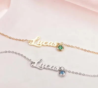 English Name Birthstone Anklet Simple Korean Style unisex jewellery gold silver electroplated alloy inlaid artificial gem