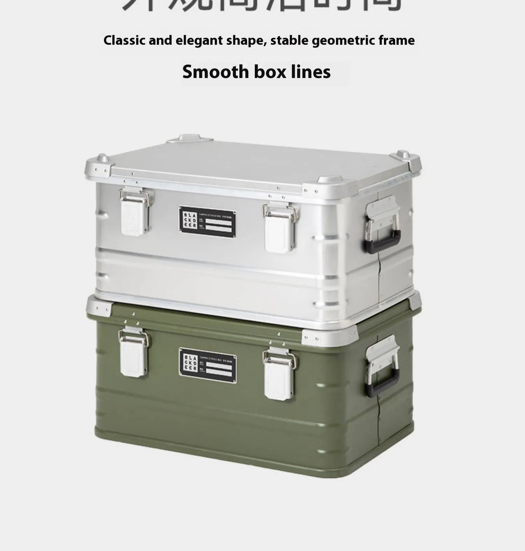 Field green aluminum alloy camping storage box with 58x38x28cm dimensions for vehicle-mounted equipment organisation