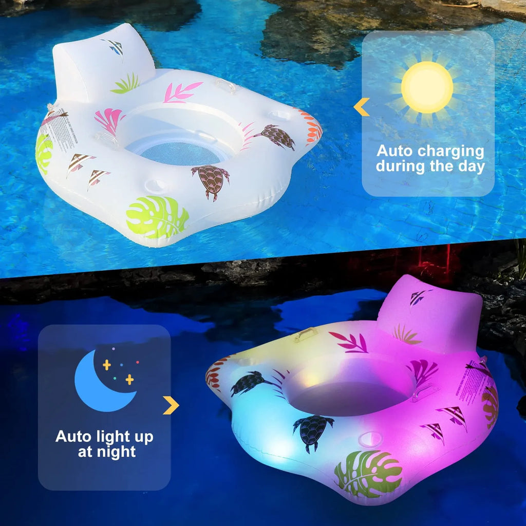 White luminous U-shaped inflatable pool float recliner on water