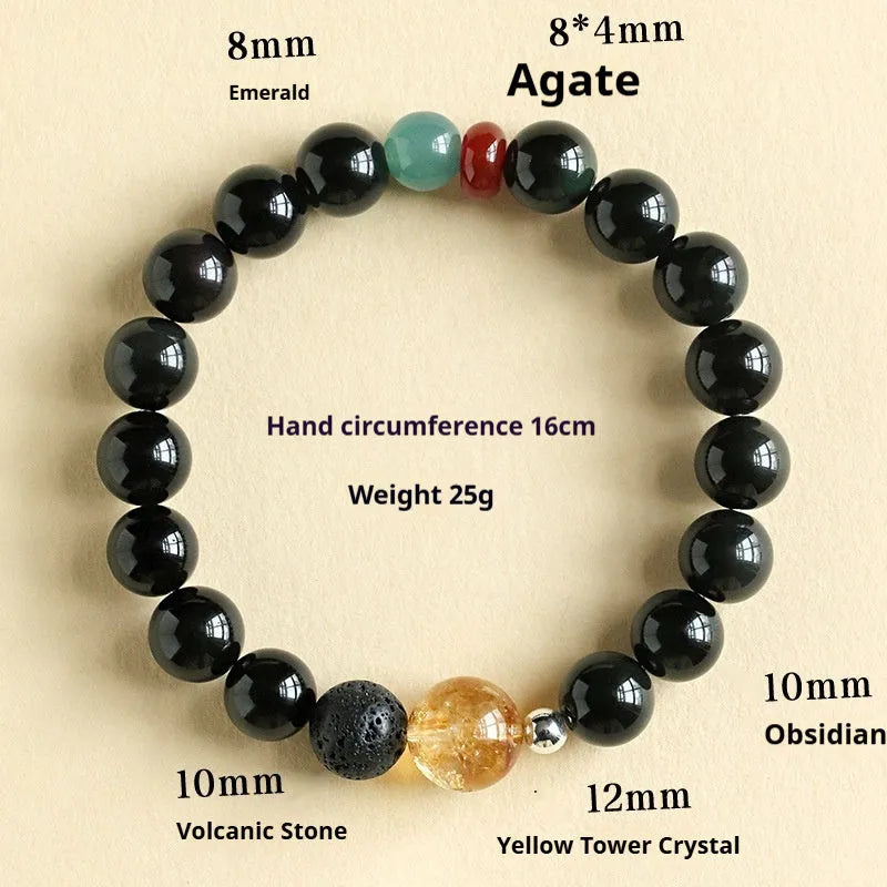 Chinese style obsidian agate jade crystal couple bracelet with 8mm or 10mm natural stone beads