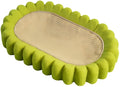 Green oval cat scratcher pad with sisal material and integrated cat bed bowl design