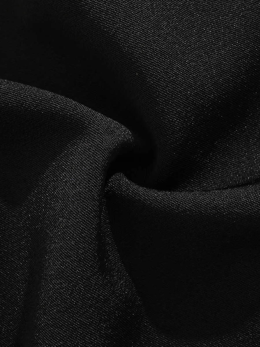 Black men's semi-elastic waist shorts with button fastening and loose straight-leg fit