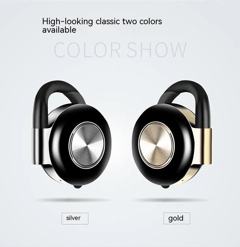 Plastic wireless Bluetooth headset ear-mounted in silver with stereo call and music support