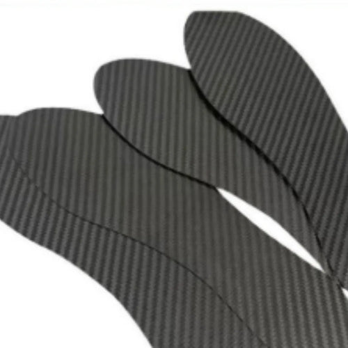 Black 3K carbon fibre running insoles showing full palm weave, available in multiple sizes and thicknesses.